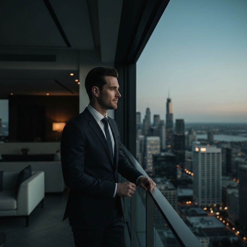 The Signature Society founder overlooking a city skyline at dusk
